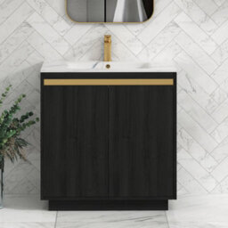 Royal Bathrooms Orion 800mm Floor Standing Bathroom Vanity Unit 2 Door Hale Black With Carrara White Basin & Chrome Accent Trim