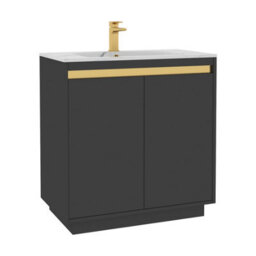 Royal Bathrooms Orion 800mm Floor Standing Bathroom Vanity Unit 2 Door Hale Black With Carrara White Basin & Chrome Accent Trim - thumbnail 8