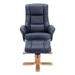 Morris Living The Cairo - Swivel Recliner Chair & Matching Footstool In Navy Blue Faux Leather - thumbnail 3