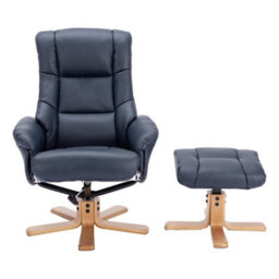 Morris Living The Cairo - Swivel Recliner Chair & Matching Footstool In Navy Blue Faux Leather - thumbnail 2