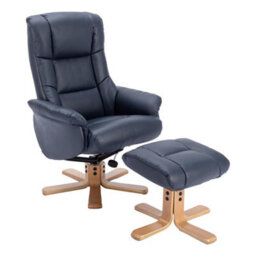 Morris Living The Cairo - Swivel Recliner Chair & Matching Footstool In Navy Blue Faux Leather