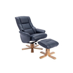Morris Living The Cairo - Swivel Recliner Chair & Matching Footstool In Navy Blue Faux Leather - thumbnail 5