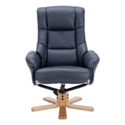 Morris Living The Cairo - Swivel Recliner Chair & Matching Footstool In Navy Blue Faux Leather - thumbnail 4