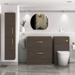 Royal Bathrooms Turin 800mm Grey Elm Floor Standing Worktop Vanity Unit - 2 Drawer With Brushed Brass Handle - thumbnail 2