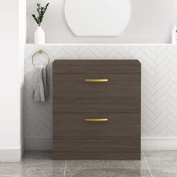 Royal Bathrooms Turin 800mm Grey Elm Floor Standing Worktop Vanity Unit - 2 Drawer With Brushed Brass Handle - thumbnail 1