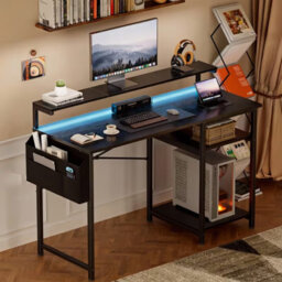 Large Computer Desk With Led Lights And Height Adjustable Monitor Stand With Storage Bag Corner Desk For Home Office And Study - thumbnail 3