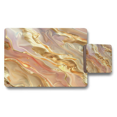 Benjamin Tate Design Gilded Marble Print Placemat And Coaster Set Premium Tableware With Limited Edition Design - image 1