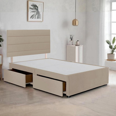 Cream Plush 4Ft6 Double Bed Frame With 20 Inch Headboard And 2Drawers - image 1