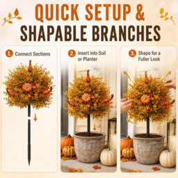 CLEFFNS Fall Pumpkin Artificial Flowers For Outdoors With Ground Stakes, Faux Autumn Plant With Orange Gourds, Garden Stake For Halloween - thumbnail 4