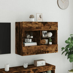 Berkfield Tv Wall Cabinet With Led Lights Smoked Oak 78.5X30X60.5 Cm - thumbnail 5