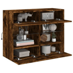 Berkfield Tv Wall Cabinet With Led Lights Smoked Oak 78.5X30X60.5 Cm - thumbnail 6