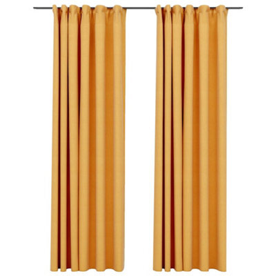 Berkfield Premium Linen-Look Blackout Curtains With Hooks 2 Pcs Yellow 140X245 Cm