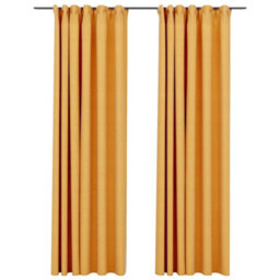 Berkfield Premium Linen-Look Blackout Curtains With Hooks 2 Pcs Yellow 140X245 Cm