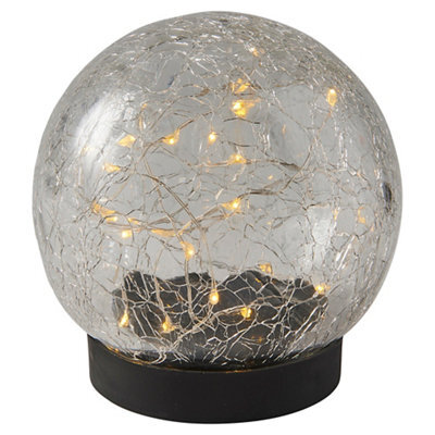 Black Cracked Glass Effect Crackle Glass Ball Solar-Powered Integrated Led Outdoor Table Lamp - image 1