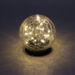 Black Cracked Glass Effect Crackle Glass Ball Solar-Powered Integrated Led Outdoor Table Lamp - thumbnail 3