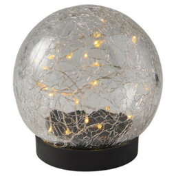Black Cracked Glass Effect Crackle Glass Ball Solar-Powered Integrated Led Outdoor Table Lamp