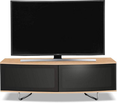 "Homeology Caru Gloss Black And Oak Beam-Thru Remote Friendly Super-Contemporary ""d"" Shape Design Up To 65"" Led/oled/lcd Tv Cabinet" - image 1