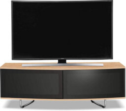 "Homeology Caru Gloss Black And Oak Beam-Thru Remote Friendly Super-Contemporary ""d"" Shape Design Up To 65"" Led/oled/lcd Tv Cabinet"