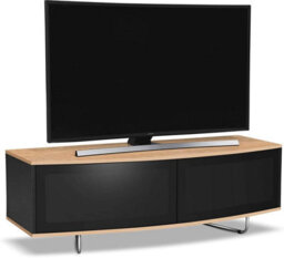 "Homeology Caru Gloss Black And Oak Beam-Thru Remote Friendly Super-Contemporary ""d"" Shape Design Up To 65"" Led/oled/lcd Tv Cabinet" - thumbnail 2