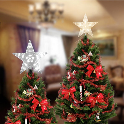 Living And Home White Five-Pointed Star Christmas Tree Topper With Led Lights.