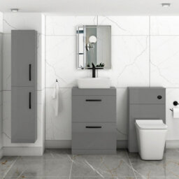 Royal Bathrooms 600mm Floor Standing Vanity Unit 2 Drawer Indigo Grey Gloss & Countertop Basin - Cube With Matt Black Handle - thumbnail 2