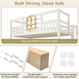 Btm Kids Bunk Bed With Stairs, Hydraulic Storage, Storage Cubes, 90+135Cm, Solid Wood, White - thumbnail 6