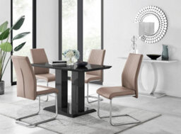 Furniturebox Imperia 4 Modern Black High Gloss Dining Table And 4 Cappuccino Beige Lorenzo Chrome Dining Chairs Set