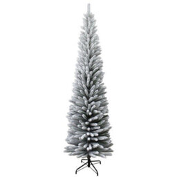 Shatchi Artificial Slim Christmas Pencil Tree Holiday Home Decorations With Pointed Tips And Metal Stand, Snow Flock, 6Ft - thumbnail 5