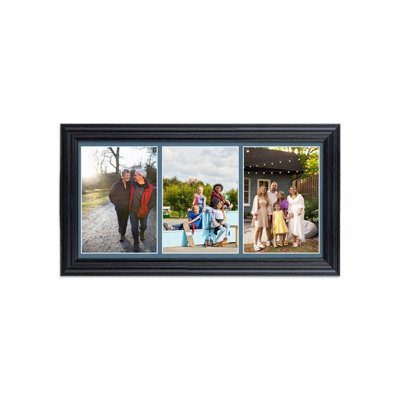 AK Frames 16X8 Black Classic Multi Photo Frame With Pompadour Mount - Holds 3 Apertures (3X) 7X5 Photos - image 1