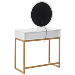 Beliani Dressing Table White Gold Mdf With Led Mirror, 4 Drawers, Matching Stool - thumbnail 7