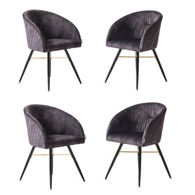 Life Interiors Set Of 4 Black Vittorio Velvet Dining Chairs With Black Metal Legs, Quilted Design Modern Accent Chair - image 1