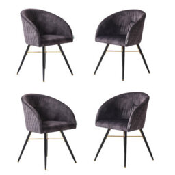 Life Interiors Set Of 4 Black Vittorio Velvet Dining Chairs With Black Metal Legs, Quilted Design Modern Accent Chair - thumbnail 1