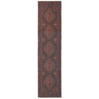 Loomed Distressed Maroon Red Brown Persian Style Washable Non Slip Runner Rug 60X240Cm - image 1