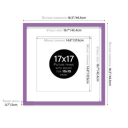 "17X17"" Purple Picture Frame - 17X17"" Square Frame With 15X15"" Mount For 17X17""/15X15"" Pictures Moderrn Style Thin Edge, 1 Pack" - thumbnail 2