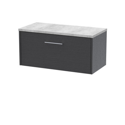 Hudson Reed Juno Wall Hung Single Soft Close Drawer Vanity Unit With Laminate Worktop In Graphite Grey Woodgrain Finish, 805mm - image 1