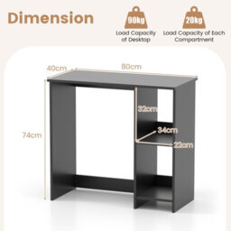 Gainoom Black Small Computer Desk 80 Cm Home Office Desk For Small Space Study Writing Desk W/ 2 Compartments - thumbnail 2