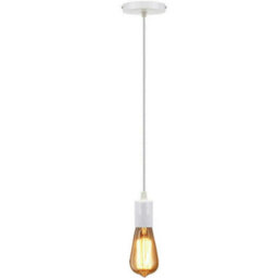 Ledsone Vintage Pendant Light Fitting,  Retro Industrial Style E27 White Lamp Holder , Ceiling Rose, 1M - thumbnail 3