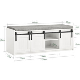 Sobuy Fsr133-W, Shoe Storage Bench With Sliding Doors And Cushion Shoe Cabinet Hallway Bench, Holds 6 Pairs, White - thumbnail 3