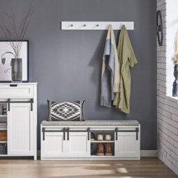 Sobuy Fsr133-W, Shoe Storage Bench With Sliding Doors And Cushion Shoe Cabinet Hallway Bench, Holds 6 Pairs, White - thumbnail 2