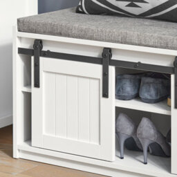Sobuy Fsr133-W, Shoe Storage Bench With Sliding Doors And Cushion Shoe Cabinet Hallway Bench, Holds 6 Pairs, White - thumbnail 8