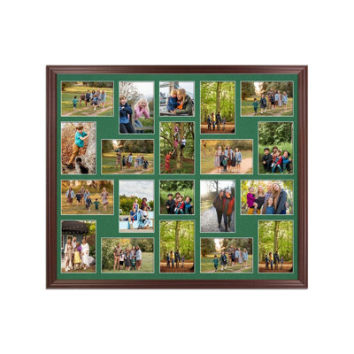AK Frames 80X70Cm Rose Wood Classic Multi Photo Frame With Emerald Mount - Holds 20 Apertures (18X) 6X4, (2X) 4X4 Photos - image 1