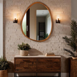 Orta Pebble Mirror With Wood Frame  89X71Cm Brown