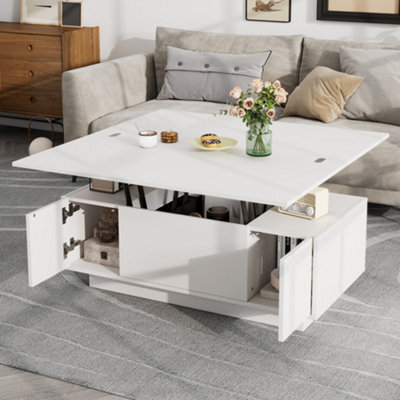 Matteo White Lift-Up Coffee Table With Hidden Storage & Extendable Top, 100Cm - image 1