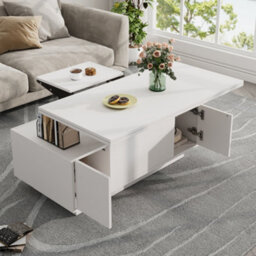 Matteo White Lift-Up Coffee Table With Hidden Storage & Extendable Top, 100Cm - thumbnail 2