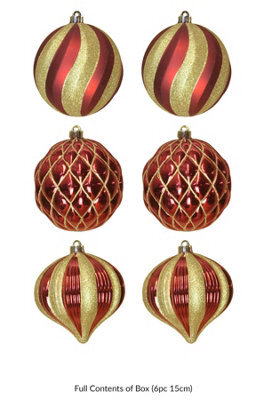 Christmas Tree World The Red & Gold 15Cm Large Feature Bauble 6Pc Set - image 1