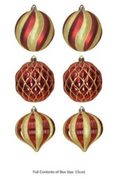 Christmas Tree World The Red & Gold 15Cm Large Feature Bauble 6Pc Set - thumbnail 1