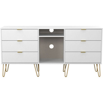 Linear Ready Assembled Matt White Media Unit With 2 Shelves & 6 Drawers, (H)152Cm X (W)74Cm X (D)39.5Cm - image 1