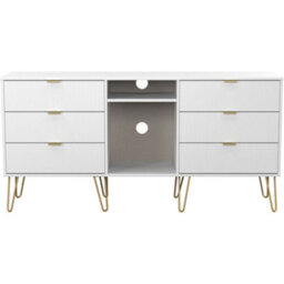 Linear Ready Assembled Matt White Media Unit With 2 Shelves & 6 Drawers, (H)152Cm X (W)74Cm X (D)39.5Cm - thumbnail 1