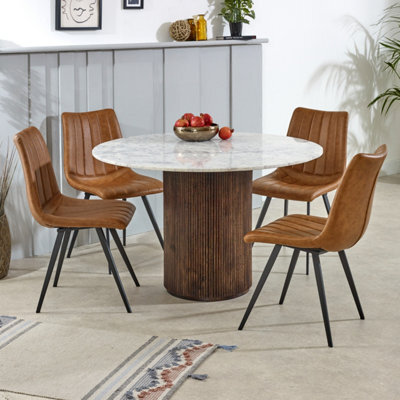 Ancient Mango Wood Dining Table Round With Marble Top - image 1