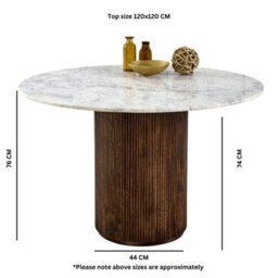 Ancient Mango Wood Dining Table Round With Marble Top - thumbnail 9